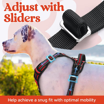Dog Harness for Large, No Pull 3 Buckles Easy On & Off | Soft Padded, Walking with Control Handle, Adjustable and Reflective, Pink, Large