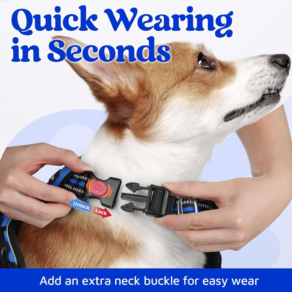 Dog Harness for Large, No Pull 3 Buckles Easy On & Off | Soft Padded, Walking with Control Handle, Adjustable and Reflective, Pink, Large
