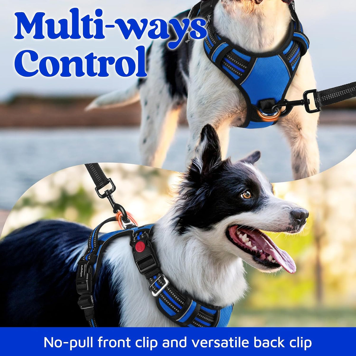 Dog Harness for Large, No Pull 3 Buckles Easy On & Off | Soft Padded, Walking with Control Handle, Adjustable and Reflective, Pink, Large
