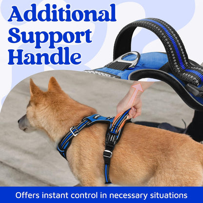 Dog Harness for Large, No Pull 3 Buckles Easy On & Off | Soft Padded, Walking with Control Handle, Adjustable and Reflective, Pink, Large