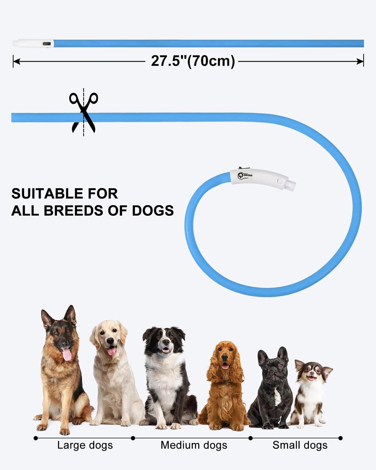 Light Up Dog Collar, LED Silicone Cut-to-Fit Rainproof, Purple