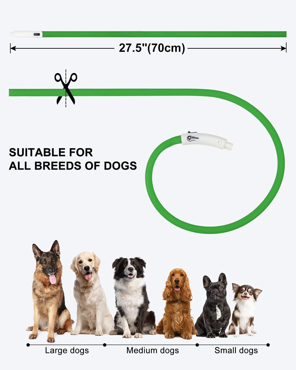Light Up Dog Collar, LED Silicone Cut-to-Fit Rainproof, Purple