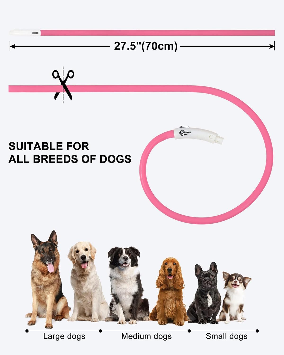 Light Up Dog Collar, LED Silicone Cut-to-Fit Rainproof, Purple