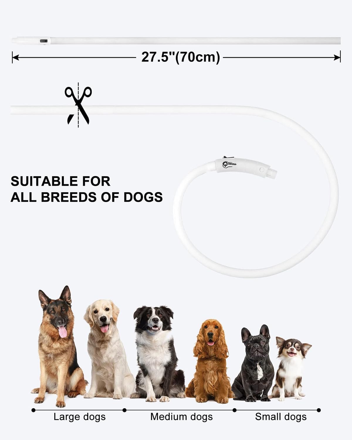 Light Up Dog Collar, LED Silicone Cut-to-Fit Rainproof, Purple