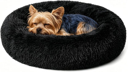 Calming Donut Dog and Cat Bed for Indoor Cats, Anti-Anxiety Round Fluffy Soft Washable Small Pet Bed for Puppy and Kitten, Warming Comfortable Luxury Anti-Slip Waterproof Mute Base 20in Gray