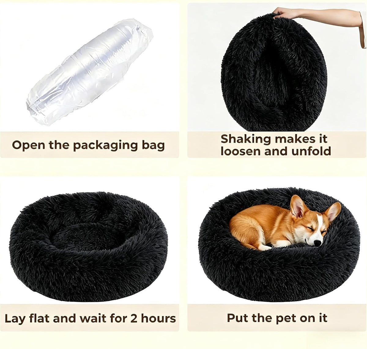 Calming Donut Dog and Cat Bed for Indoor Cats, Anti-Anxiety Round Fluffy Soft Washable Small Pet Bed for Puppy and Kitten, Warming Comfortable Luxury Anti-Slip Waterproof Mute Base 20in Gray