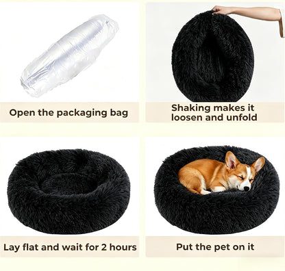 Calming Donut Dog and Cat Bed for Indoor Cats, Anti-Anxiety Round Fluffy Soft Washable Small Pet Bed for Puppy and Kitten, Warming Comfortable Luxury Anti-Slip Waterproof Mute Base 20in Gray