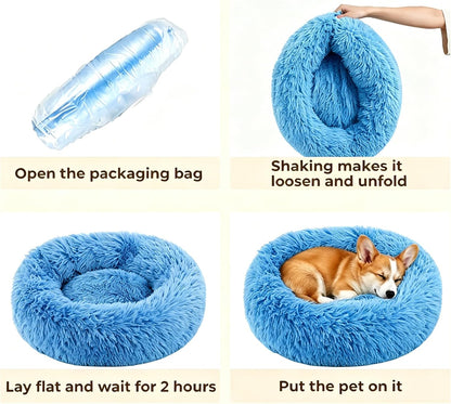Calming Donut Dog and Cat Bed for Indoor Cats, Anti-Anxiety Round Fluffy Soft Washable Small Pet Bed for Puppy and Kitten, Warming Comfortable Luxury Anti-Slip Waterproof Mute Base 20in Gray