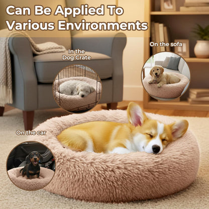 Calming Donut Dog and Cat Bed for Indoor Cats, Anti-Anxiety Round Fluffy Soft Washable Small Pet Bed for Puppy and Kitten, Warming Comfortable Luxury Anti-Slip Waterproof Mute Base 20in Gray
