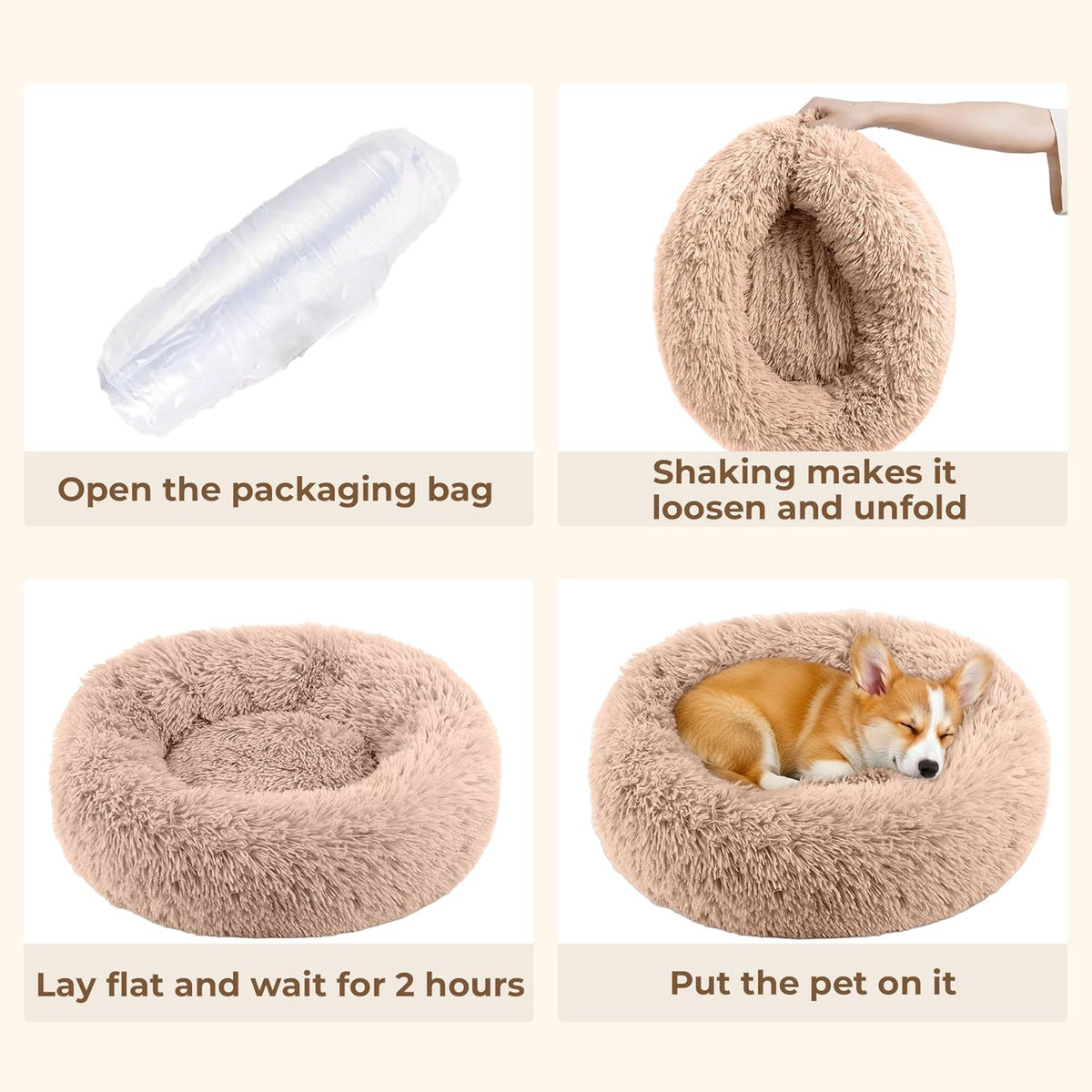 Calming Donut Dog and Cat Bed for Indoor Cats, Anti-Anxiety Round Fluffy Soft Washable Small Pet Bed for Puppy and Kitten, Warming Comfortable Luxury Anti-Slip Waterproof Mute Base 20in Gray