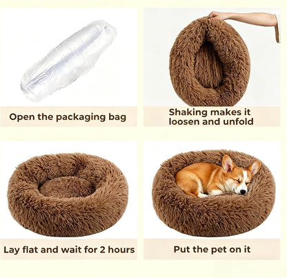 Calming Donut Dog and Cat Bed for Indoor Cats, Anti-Anxiety Round Fluffy Soft Washable Small Pet Bed for Puppy and Kitten, Warming Comfortable Luxury Anti-Slip Waterproof Mute Base 20in Gray
