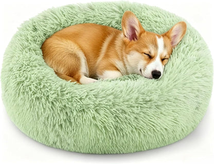 Calming Donut Dog and Cat Bed for Indoor Cats, Anti-Anxiety Round Fluffy Soft Washable Small Pet Bed for Puppy and Kitten, Warming Comfortable Luxury Anti-Slip Waterproof Mute Base 20in Gray