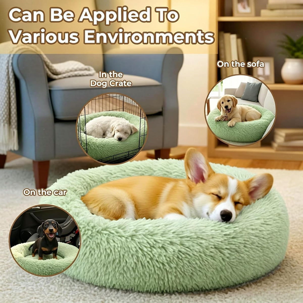 Calming Donut Dog and Cat Bed for Indoor Cats, Anti-Anxiety Round Fluffy Soft Washable Small Pet Bed for Puppy and Kitten, Warming Comfortable Luxury Anti-Slip Waterproof Mute Base 20in Gray