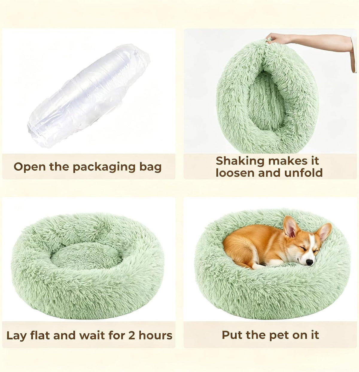 Calming Donut Dog and Cat Bed for Indoor Cats, Anti-Anxiety Round Fluffy Soft Washable Small Pet Bed for Puppy and Kitten, Warming Comfortable Luxury Anti-Slip Waterproof Mute Base 20in Gray