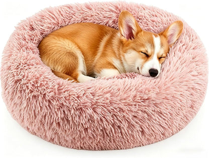 Calming Donut Dog and Cat Bed for Indoor Cats, Anti-Anxiety Round Fluffy Soft Washable Small Pet Bed for Puppy and Kitten, Warming Comfortable Luxury Anti-Slip Waterproof Mute Base 20in Gray