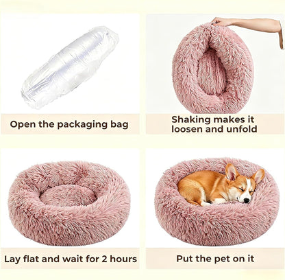 Calming Donut Dog and Cat Bed for Indoor Cats, Anti-Anxiety Round Fluffy Soft Washable Small Pet Bed for Puppy and Kitten, Warming Comfortable Luxury Anti-Slip Waterproof Mute Base 20in Gray