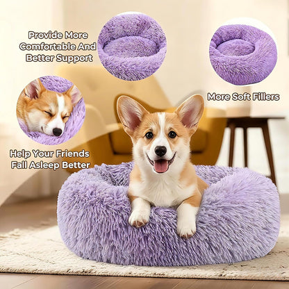 Calming Donut Dog and Cat Bed for Indoor Cats, Anti-Anxiety Round Fluffy Soft Washable Small Pet Bed for Puppy and Kitten, Warming Comfortable Luxury Anti-Slip Waterproof Mute Base 20in Gray