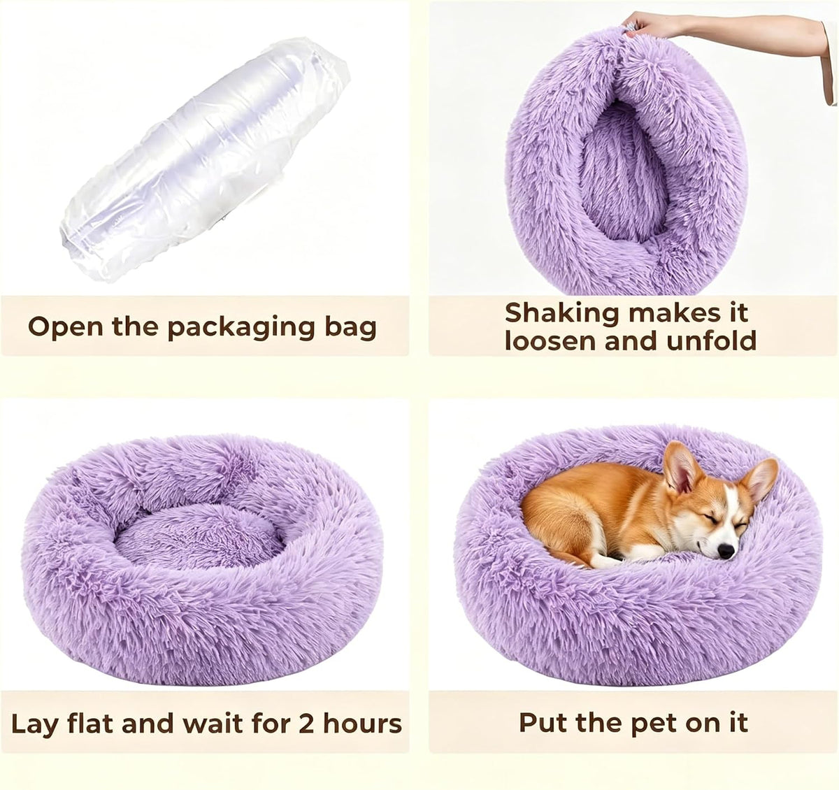 Calming Donut Dog and Cat Bed for Indoor Cats, Anti-Anxiety Round Fluffy Soft Washable Small Pet Bed for Puppy and Kitten, Warming Comfortable Luxury Anti-Slip Waterproof Mute Base 20in Gray
