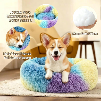 Calming Donut Dog and Cat Bed for Indoor Cats, Anti-Anxiety Round Fluffy Soft Washable Small Pet Bed for Puppy and Kitten, Warming Comfortable Luxury Anti-Slip Waterproof Mute Base 20in Gray