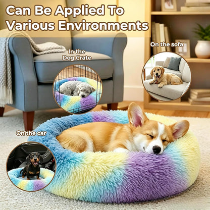 Calming Donut Dog and Cat Bed for Indoor Cats, Anti-Anxiety Round Fluffy Soft Washable Small Pet Bed for Puppy and Kitten, Warming Comfortable Luxury Anti-Slip Waterproof Mute Base 20in Gray