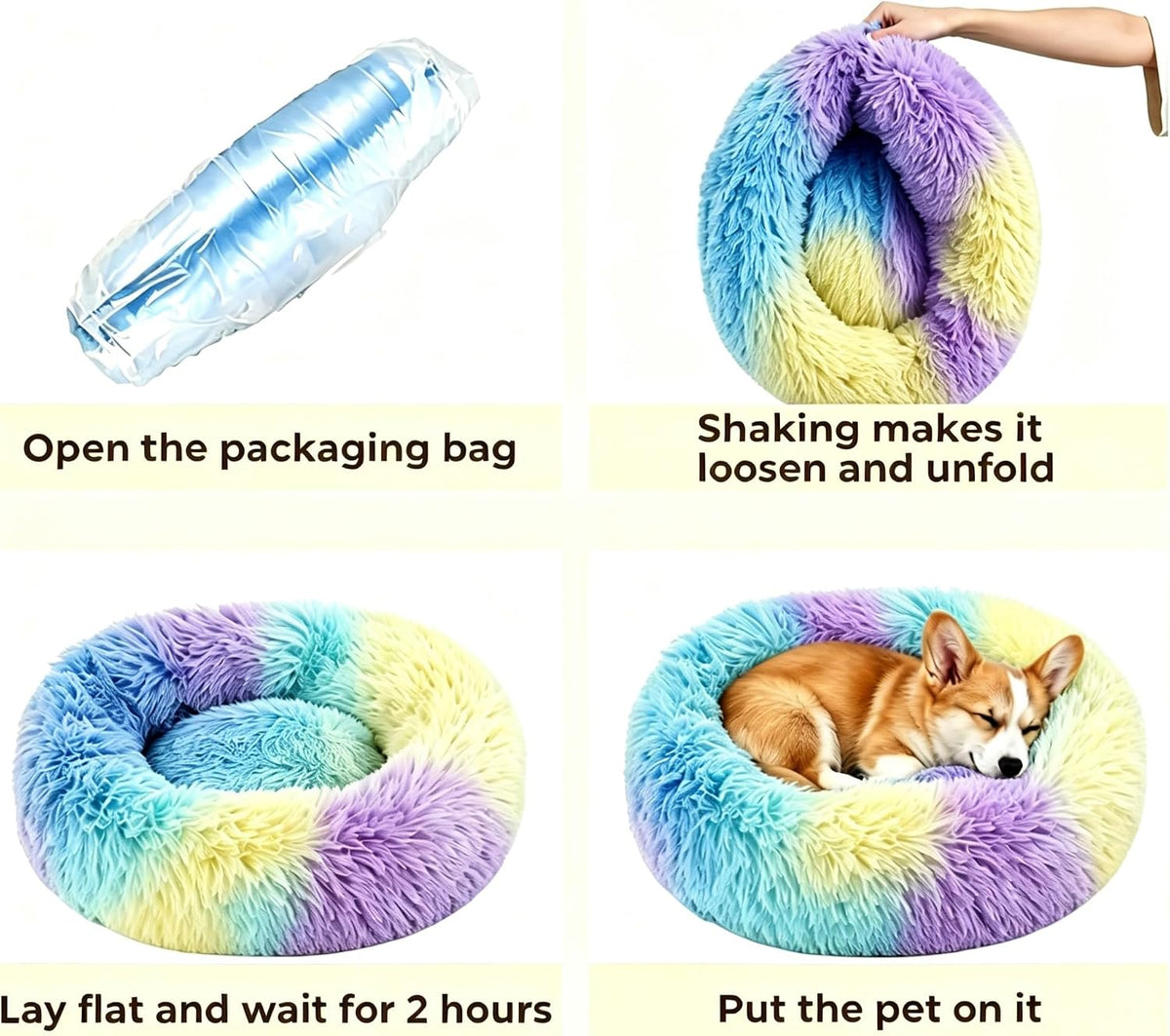 Calming Donut Dog and Cat Bed for Indoor Cats, Anti-Anxiety Round Fluffy Soft Washable Small Pet Bed for Puppy and Kitten, Warming Comfortable Luxury Anti-Slip Waterproof Mute Base 20in Gray