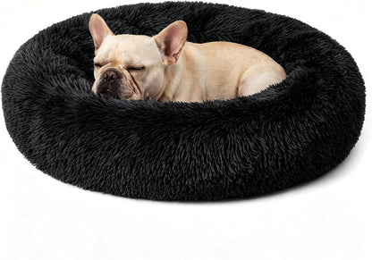 Calming Donut Dog and Cat Bed for Indoor Cats, Anti-Anxiety Round Fluffy Soft Washable Small Pet Bed for Puppy and Kitten, Warming Comfortable Luxury Anti-Slip Waterproof Mute Base 20in Gray