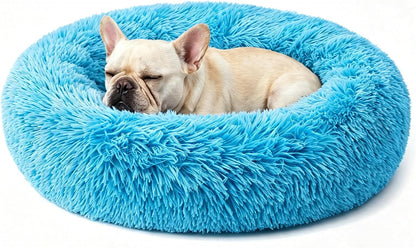 Calming Donut Dog and Cat Bed for Indoor Cats, Anti-Anxiety Round Fluffy Soft Washable Small Pet Bed for Puppy and Kitten, Warming Comfortable Luxury Anti-Slip Waterproof Mute Base 20in Gray