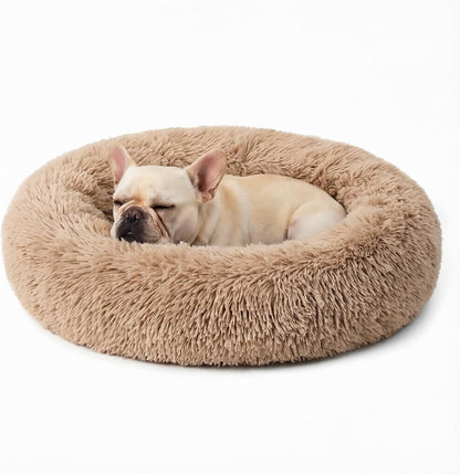 Calming Donut Dog and Cat Bed for Indoor Cats, Anti-Anxiety Round Fluffy Soft Washable Small Pet Bed for Puppy and Kitten, Warming Comfortable Luxury Anti-Slip Waterproof Mute Base 20in Gray