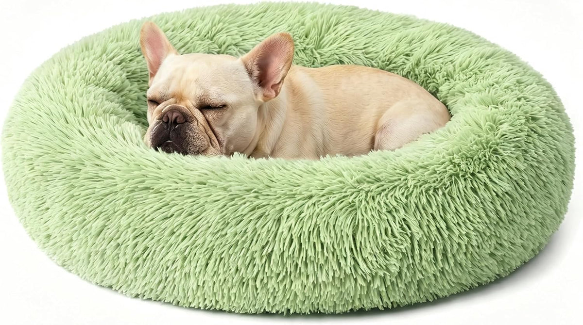 Calming Donut Dog and Cat Bed for Indoor Cats, Anti-Anxiety Round Fluffy Soft Washable Small Pet Bed for Puppy and Kitten, Warming Comfortable Luxury Anti-Slip Waterproof Mute Base 20in Gray