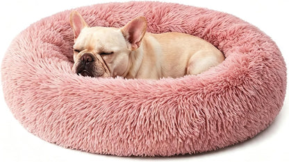 Calming Donut Dog and Cat Bed for Indoor Cats, Anti-Anxiety Round Fluffy Soft Washable Small Pet Bed for Puppy and Kitten, Warming Comfortable Luxury Anti-Slip Waterproof Mute Base 20in Gray