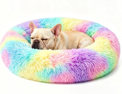 Calming Donut Dog and Cat Bed for Indoor Cats, Anti-Anxiety Round Fluffy Soft Washable Small Pet Bed for Puppy and Kitten, Warming Comfortable Luxury Anti-Slip Waterproof Mute Base 20in Gray