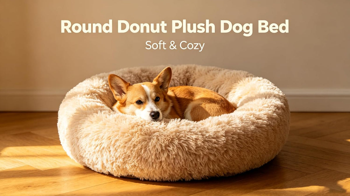 Calming Donut Dog and Cat Bed for Indoor Cats, Anti-Anxiety Round Fluffy Soft Washable Small Pet Bed for Puppy and Kitten, Warming Comfortable Luxury Anti-Slip Waterproof Mute Base 20in Gray