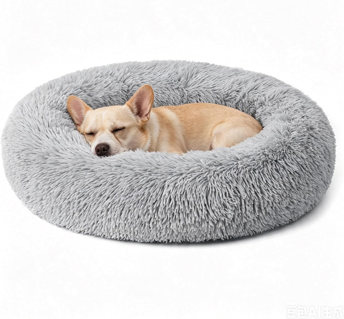 Calming Donut Dog and Cat Bed for Indoor Cats, Anti-Anxiety Round Fluffy Soft Washable Small Pet Bed for Puppy and Kitten, Warming Comfortable Luxury Anti-Slip Waterproof Mute Base 20in Gray