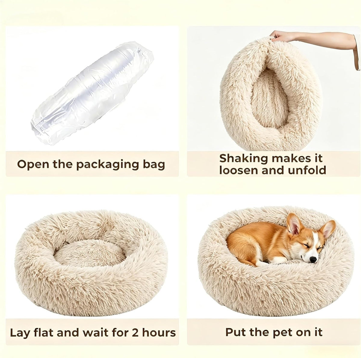 Calming Donut Dog and Cat Bed for Indoor Cats, Anti-Anxiety Round Fluffy Soft Washable Small Pet Bed for Puppy and Kitten, Warming Comfortable Luxury Anti-Slip Waterproof Mute Base 20in Gray