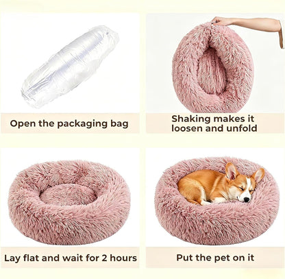 Calming Donut Dog and Cat Bed for Indoor Cats, Anti-Anxiety Round Fluffy Soft Washable Small Pet Bed for Puppy and Kitten, Warming Comfortable Luxury Anti-Slip Waterproof Mute Base 20in Gray