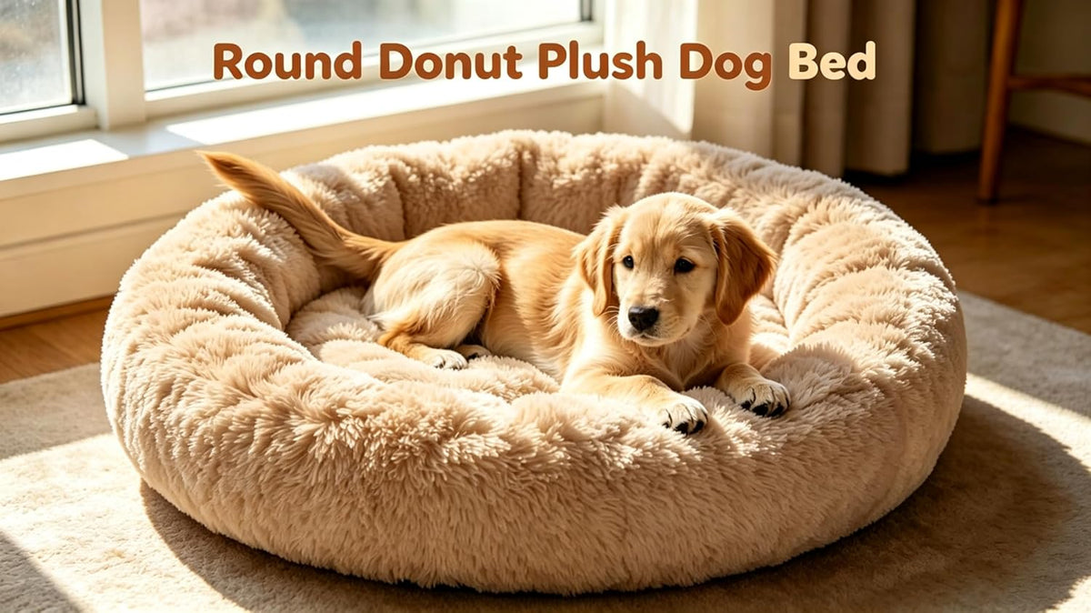 Calming Donut Dog and Cat Bed for Indoor Cats, Anti-Anxiety Round Fluffy Soft Washable Small Pet Bed for Puppy and Kitten, Warming Comfortable Luxury Anti-Slip Waterproof Mute Base 20in Gray