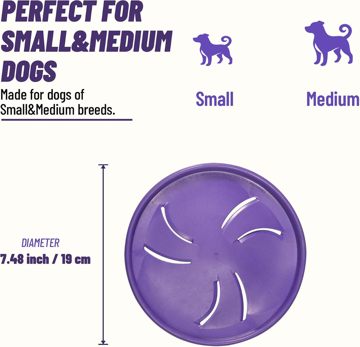 Dog Flying Disc, Flexible TPR Dog Fetch Toy, 7.48 inch, Purple