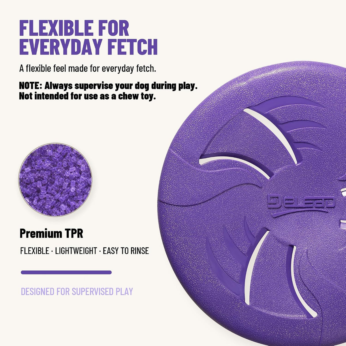 Dog Flying Disc, Flexible TPR Dog Fetch Toy, 7.48 inch, Purple