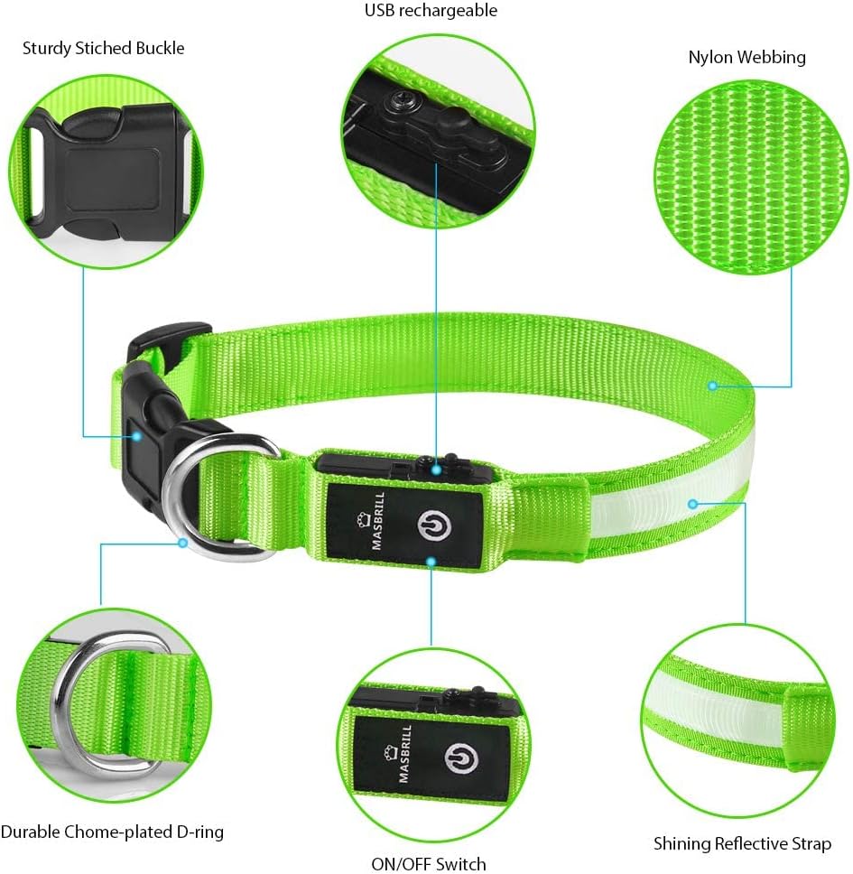 LED Dog Collar - Light Up Dog Collars Rechargeable - Waterproof Night Walking Glowing Dog Collar for Small, Medium, Large Dogs