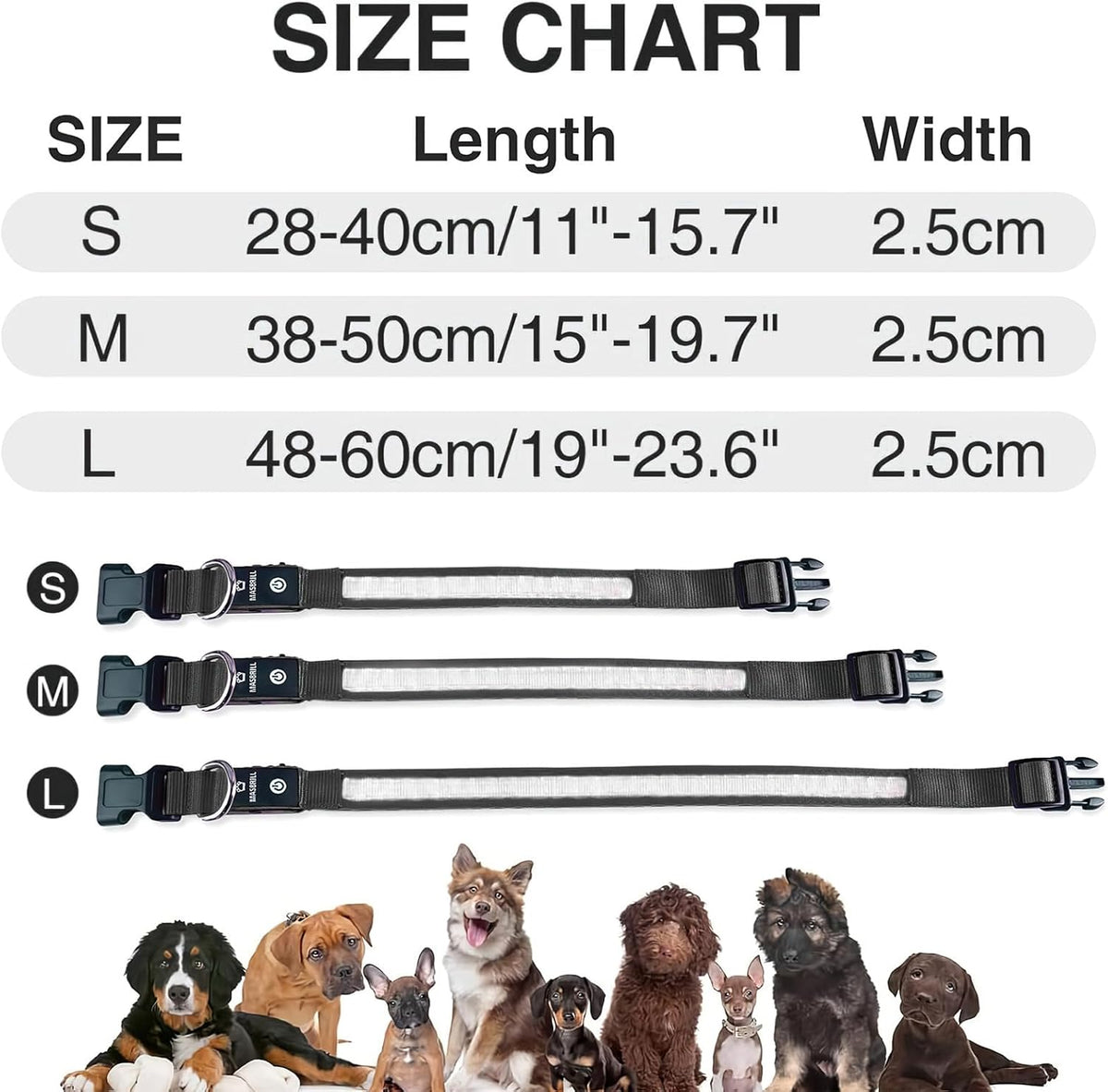LED Dog Collar - Light Up Dog Collars Rechargeable - Waterproof Night Walking Glowing Dog Collar for Small, Medium, Large Dogs