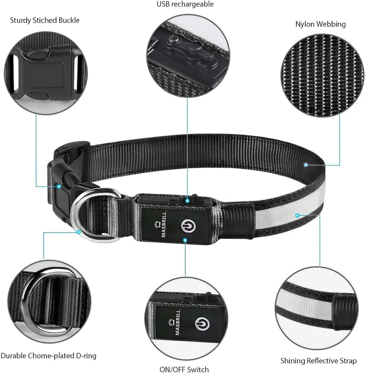 LED Dog Collar - Light Up Dog Collars Rechargeable - Waterproof Night Walking Glowing Dog Collar for Small, Medium, Large Dogs