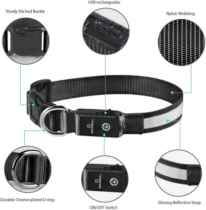 LED Dog Collar - Light Up Dog Collars Rechargeable - Waterproof Night Walking Glowing Dog Collar for Small, Medium, Large Dogs