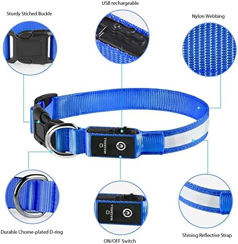 LED Dog Collar - Light Up Dog Collars Rechargeable - Waterproof Night Walking Glowing Dog Collar for Small, Medium, Large Dogs
