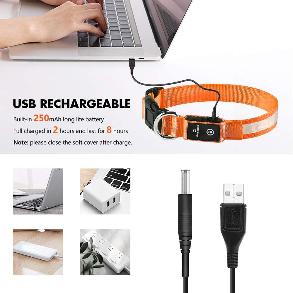 LED Dog Collar - Light Up Dog Collars Rechargeable - Waterproof Night Walking Glowing Dog Collar for Small, Medium, Large Dogs
