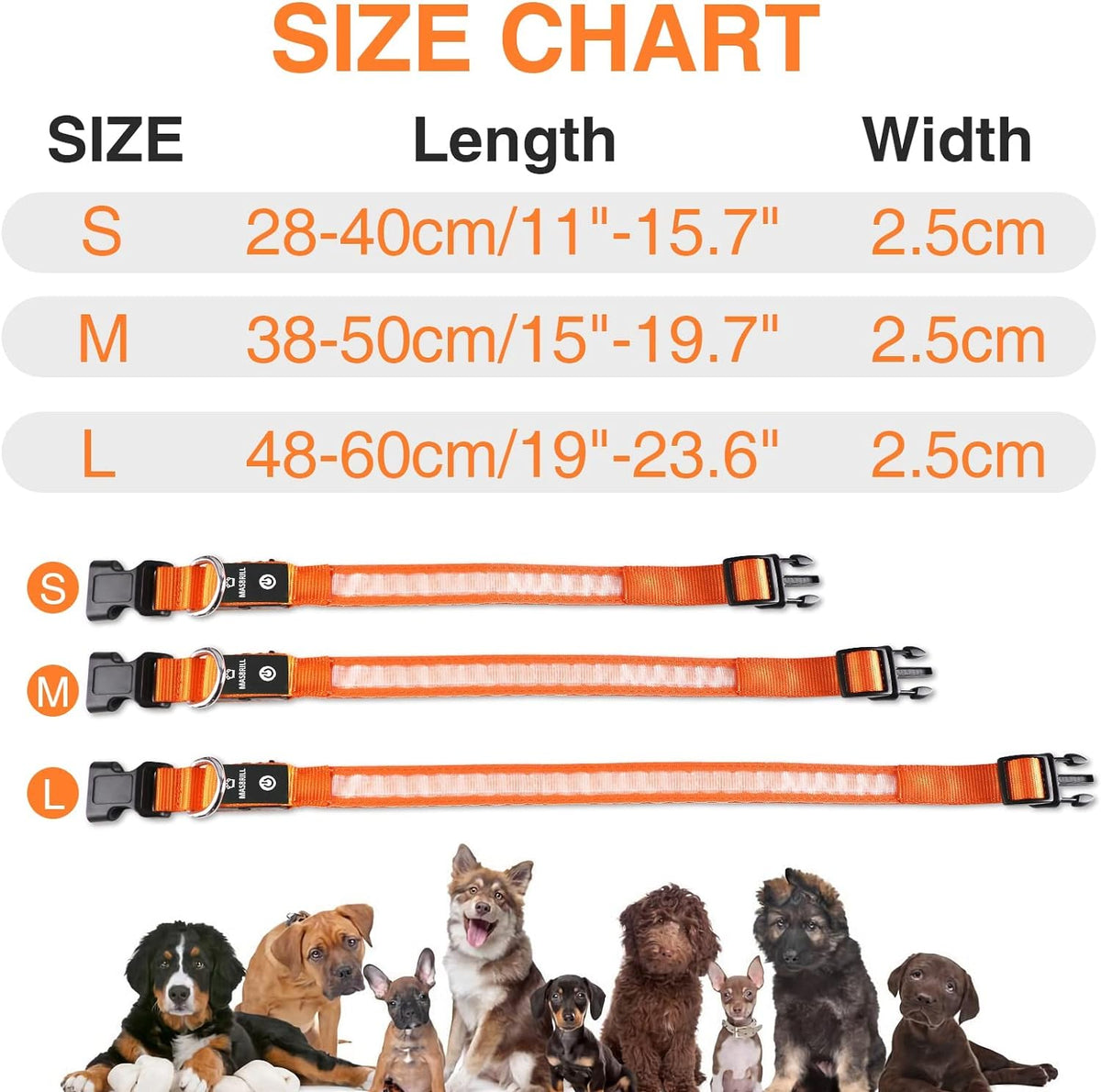 LED Dog Collar - Light Up Dog Collars Rechargeable - Waterproof Night Walking Glowing Dog Collar for Small, Medium, Large Dogs