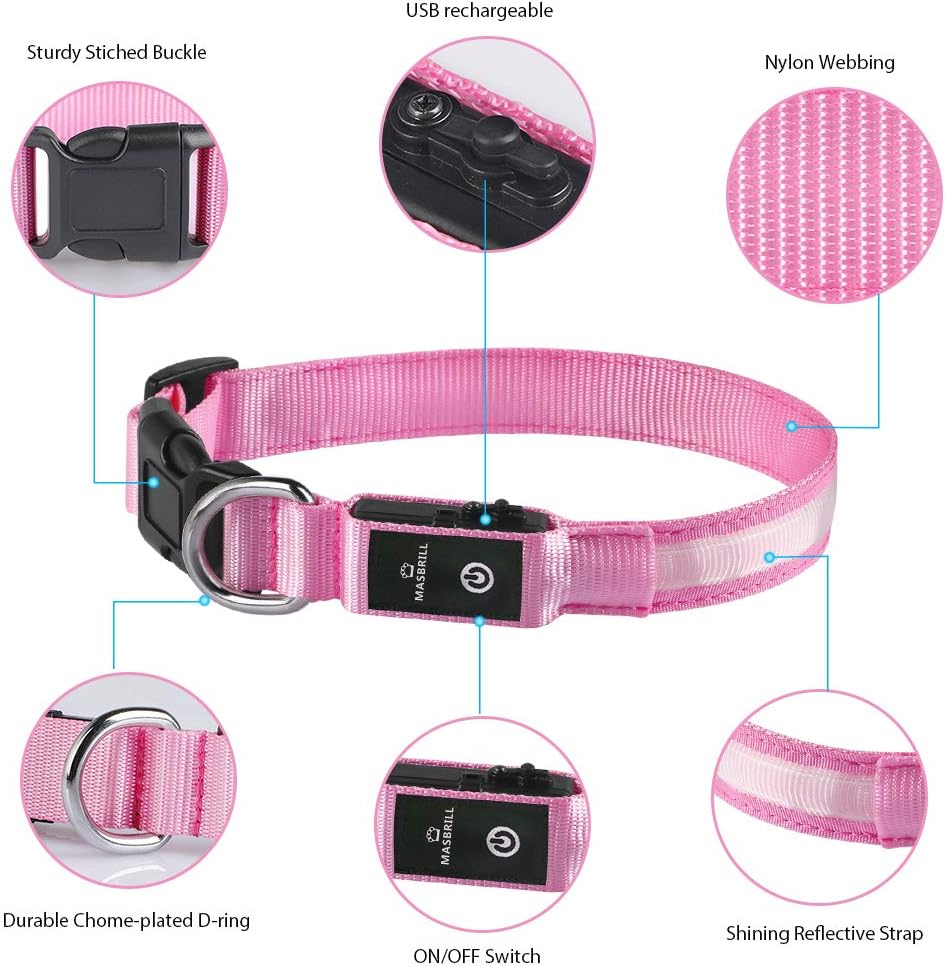 LED Dog Collar - Light Up Dog Collars Rechargeable - Waterproof Night Walking Glowing Dog Collar for Small, Medium, Large Dogs
