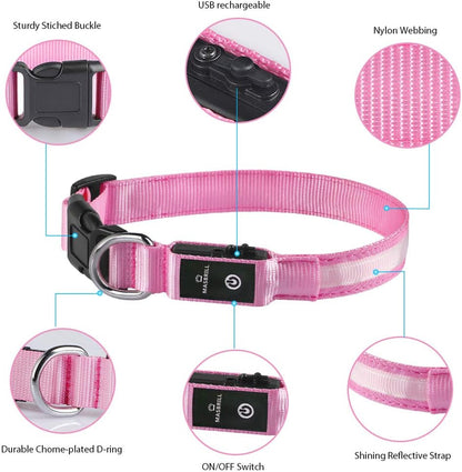 LED Dog Collar - Light Up Dog Collars Rechargeable - Waterproof Night Walking Glowing Dog Collar for Small, Medium, Large Dogs