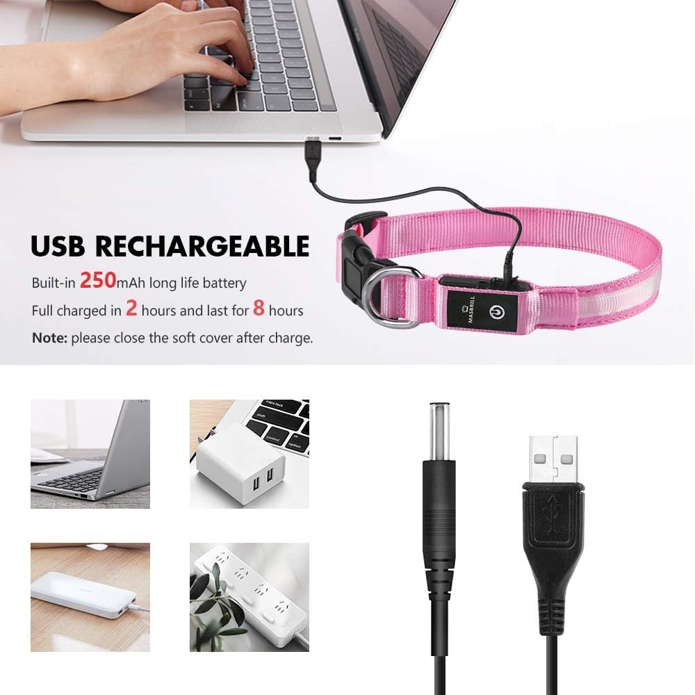 LED Dog Collar - Light Up Dog Collars Rechargeable - Waterproof Night Walking Glowing Dog Collar for Small, Medium, Large Dogs