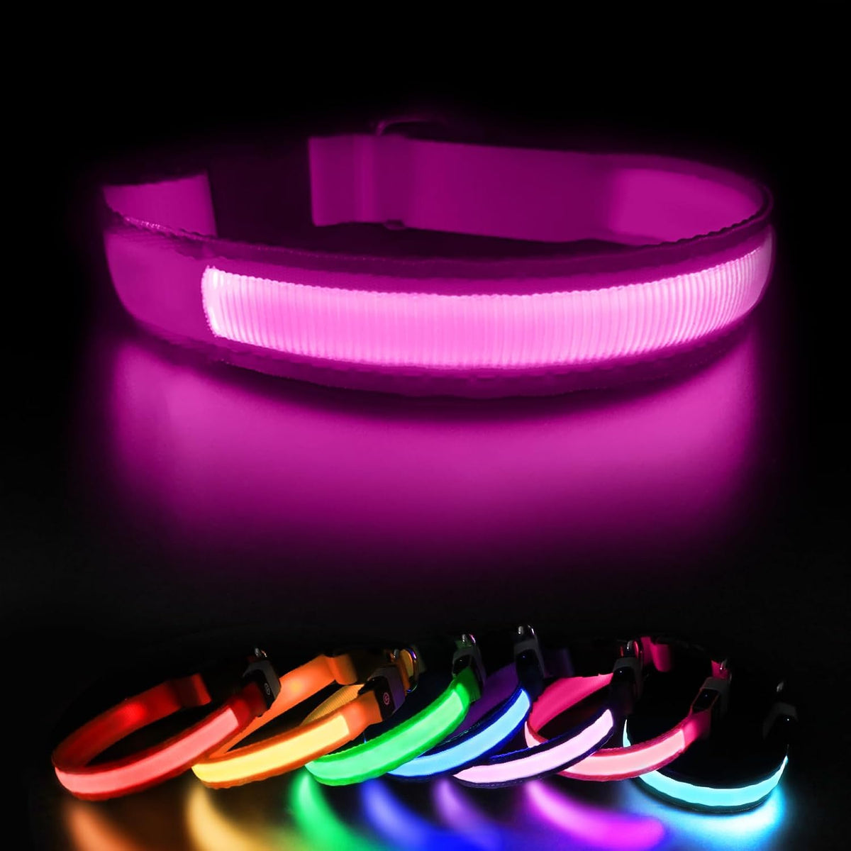 LED Dog Collar - Light Up Dog Collars Rechargeable - Waterproof Night Walking Glowing Dog Collar for Small, Medium, Large Dogs