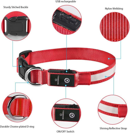 LED Dog Collar - Light Up Dog Collars Rechargeable - Waterproof Night Walking Glowing Dog Collar for Small, Medium, Large Dogs